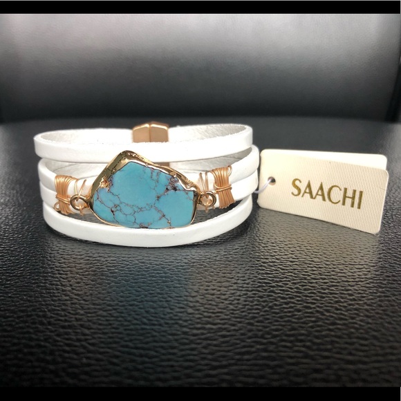 SACCHI turquoise and leather bracelet - Picture 1 of 5